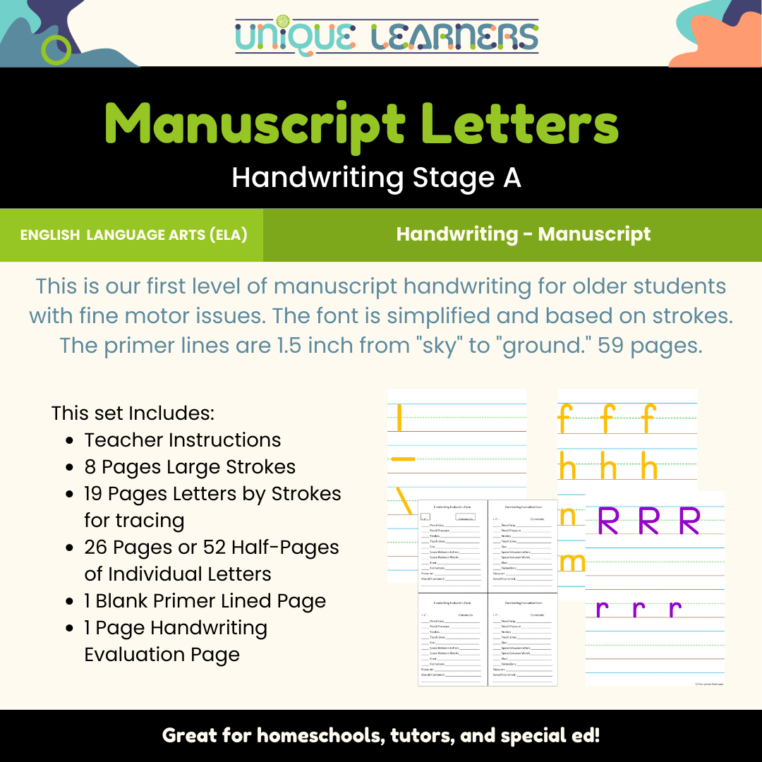 Manuscript Handwriting for Special Needs Stage A
