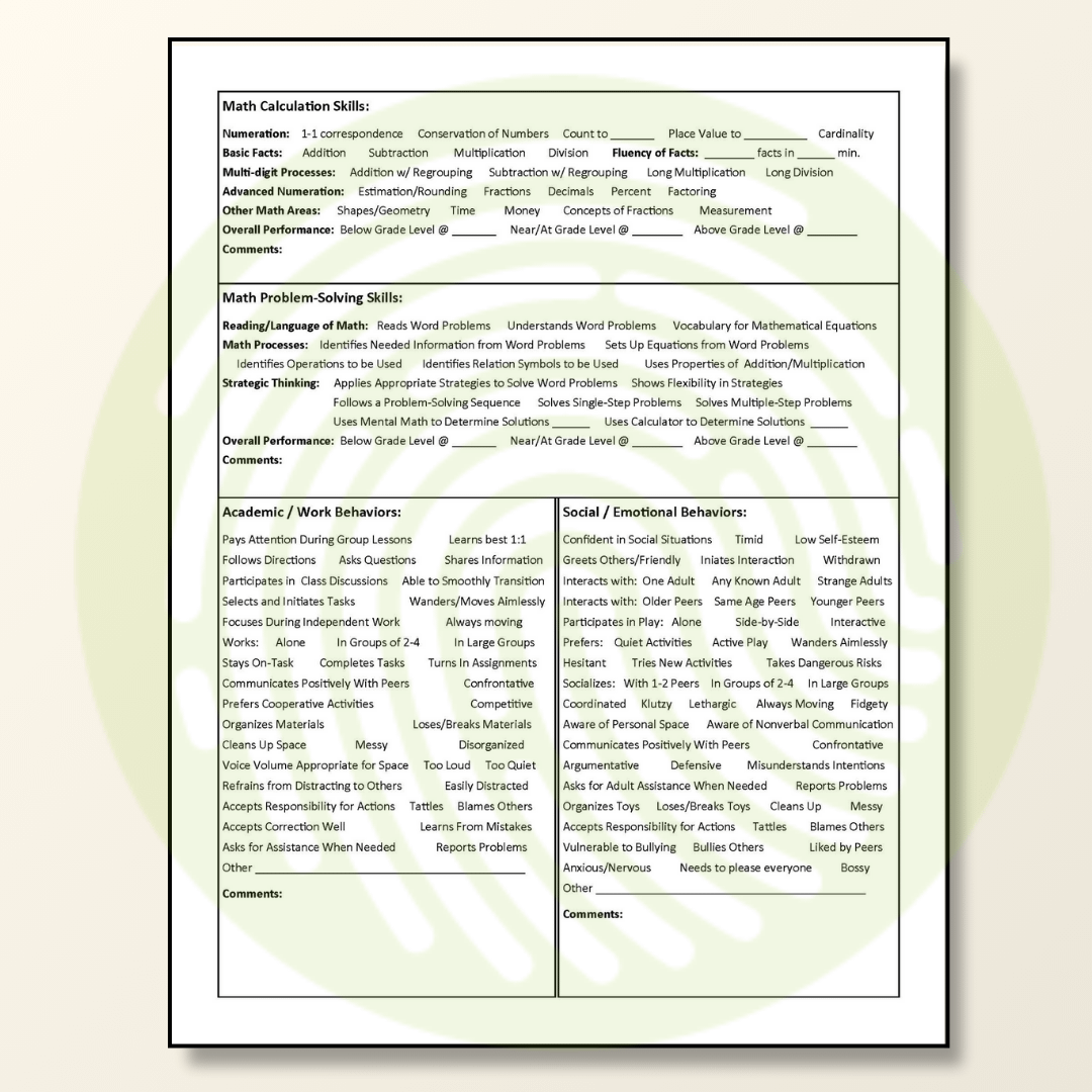 PLAAFP or PLOP Form Teacher Resource for Special Needs IEPs - Example 02