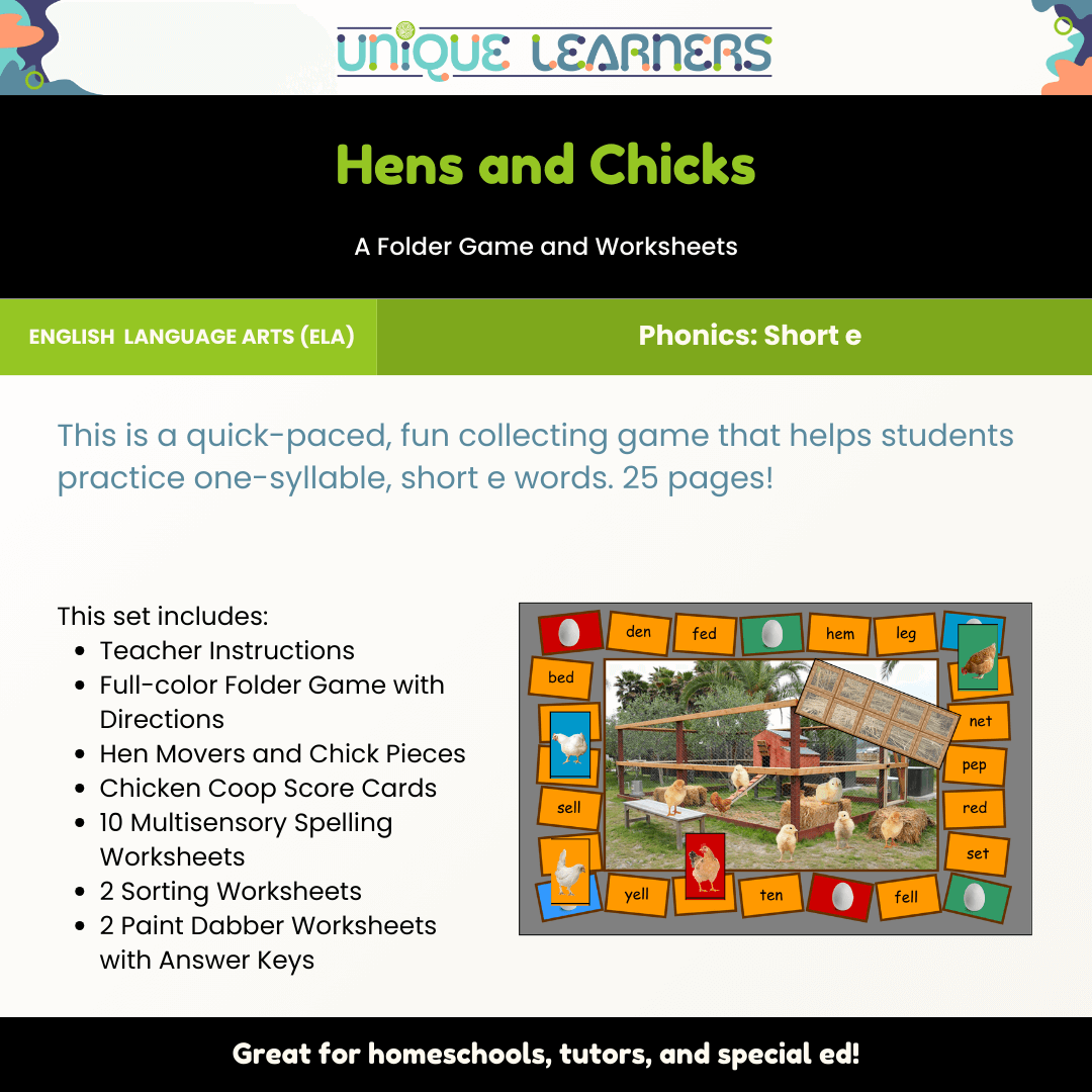 Hens and Chicks | Short e Phonics Folder Game and Worksheets - Image 2