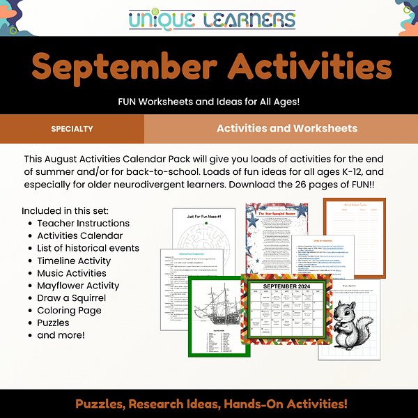 September Calendar Activities make learning fun for kids with special needs.
