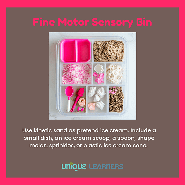 Sensory bins can encourage creative play while building fine motor skills.