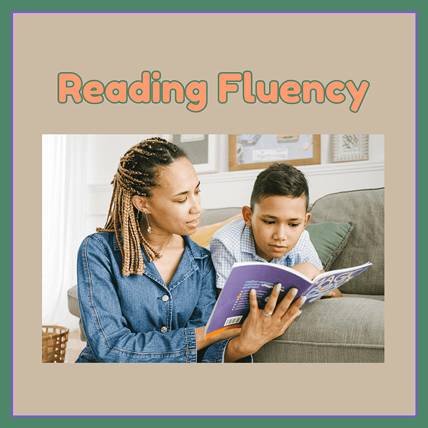 A preteen boy reading aloud to his mother on a couch. Reading Fluency is an important step in learning to read.
