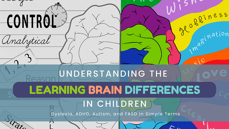 Understanding the learning brain differences in children: Dyslexia, ADHD, Autism, and FASD in Simple Terms