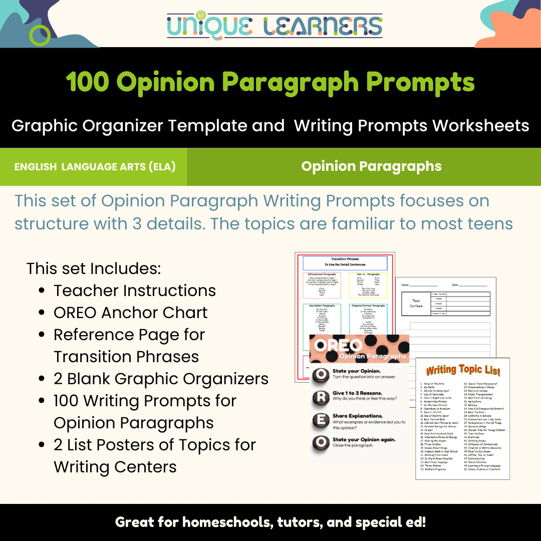 100 Opinion Paragraph Writing Prompts Unique Learners